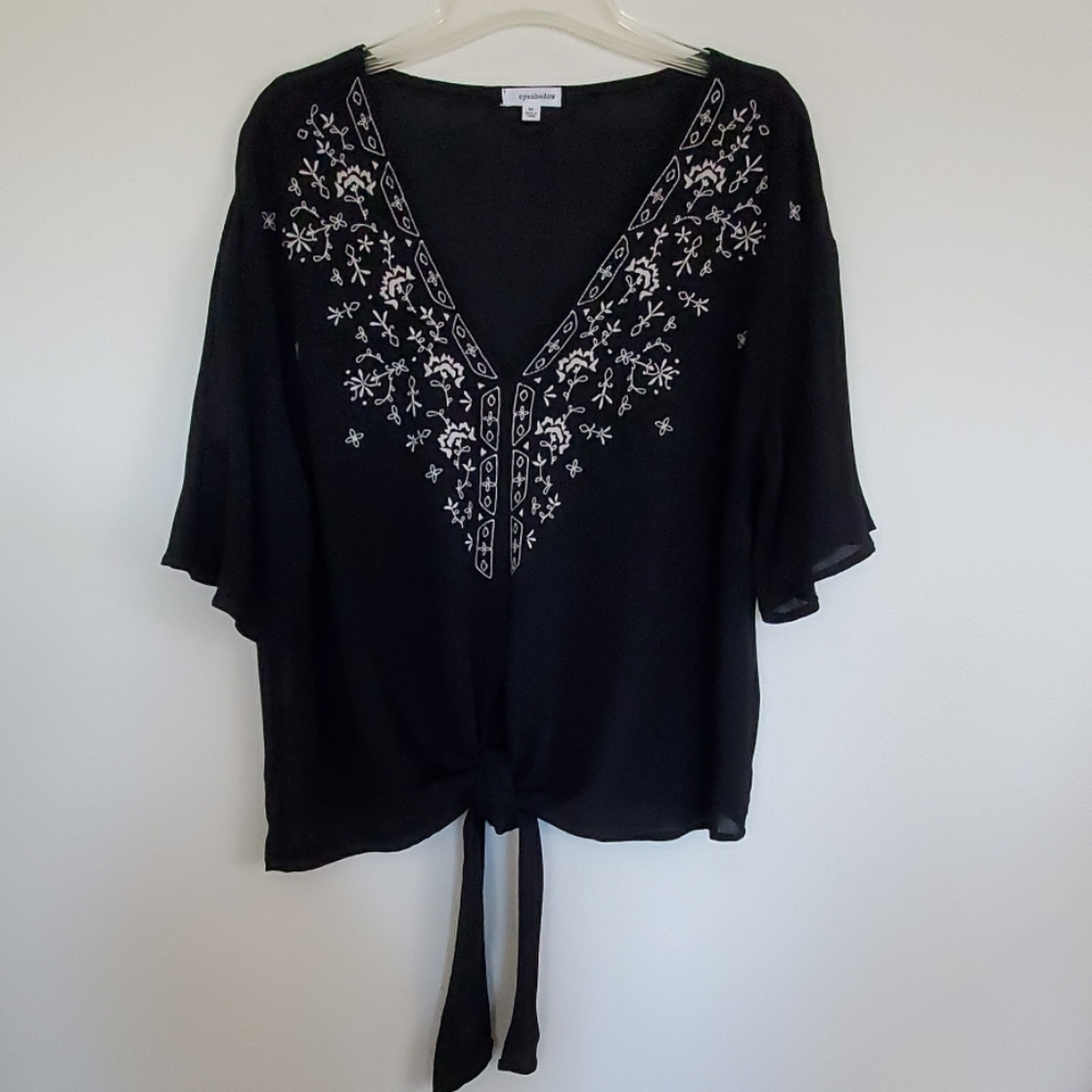 Eyeshadow Black Embroidered Boho Top M